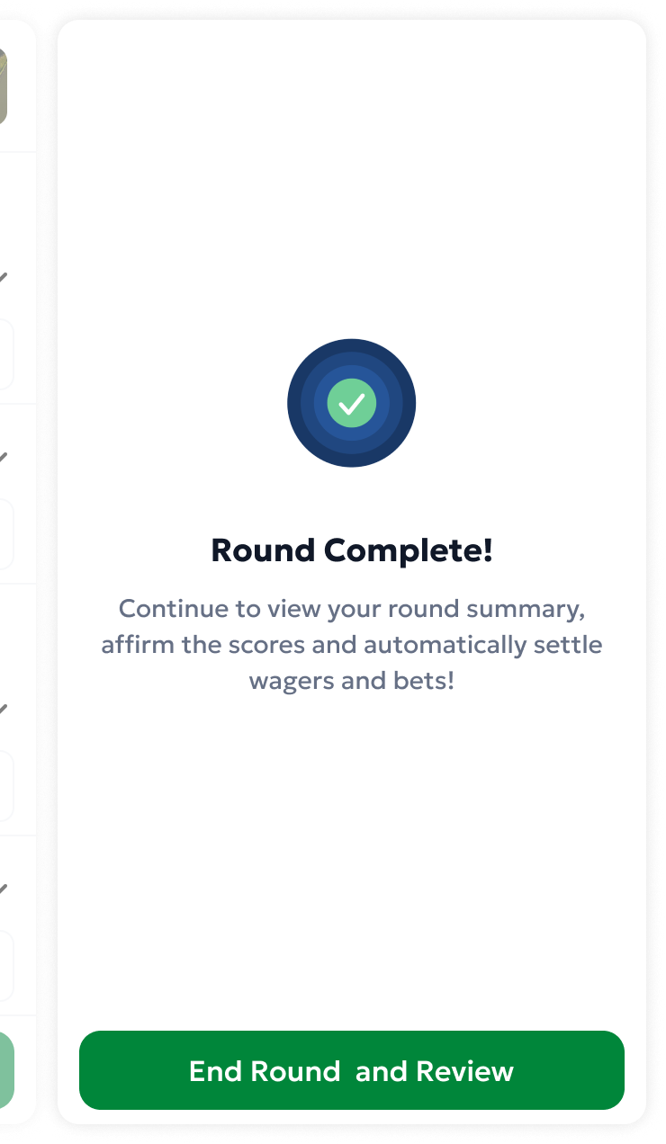 The in-round screen showing the End Round or Finish Round button after all holes are scored
