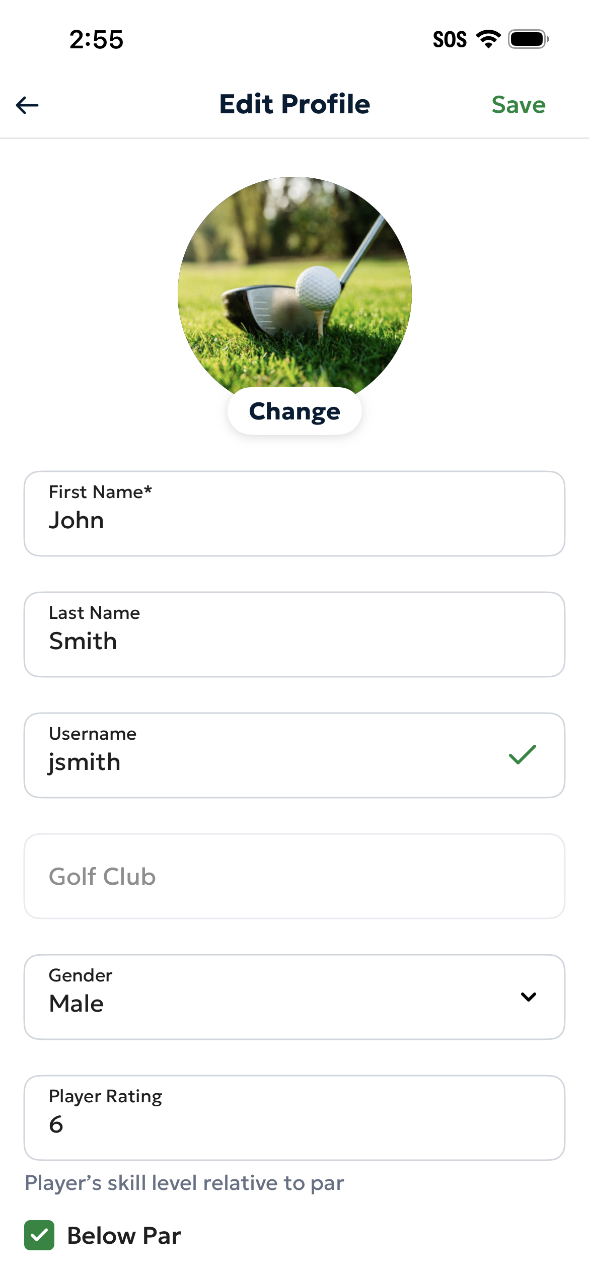 The Profile editing screen showing the profile photo, display name, username, bio, and location fields