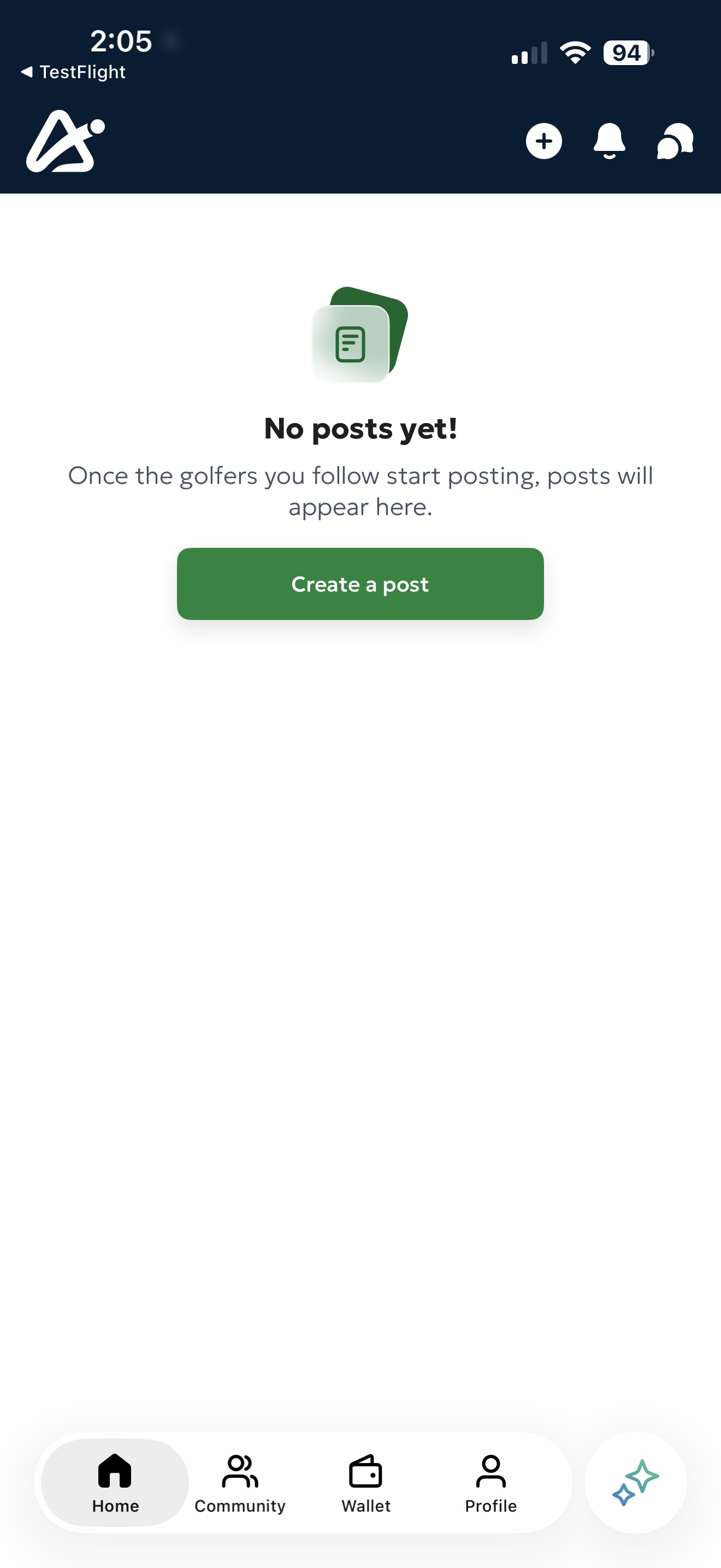 The bottom of the app screen showing all four main tabs: Home, Play, Community, and Profile with their icons