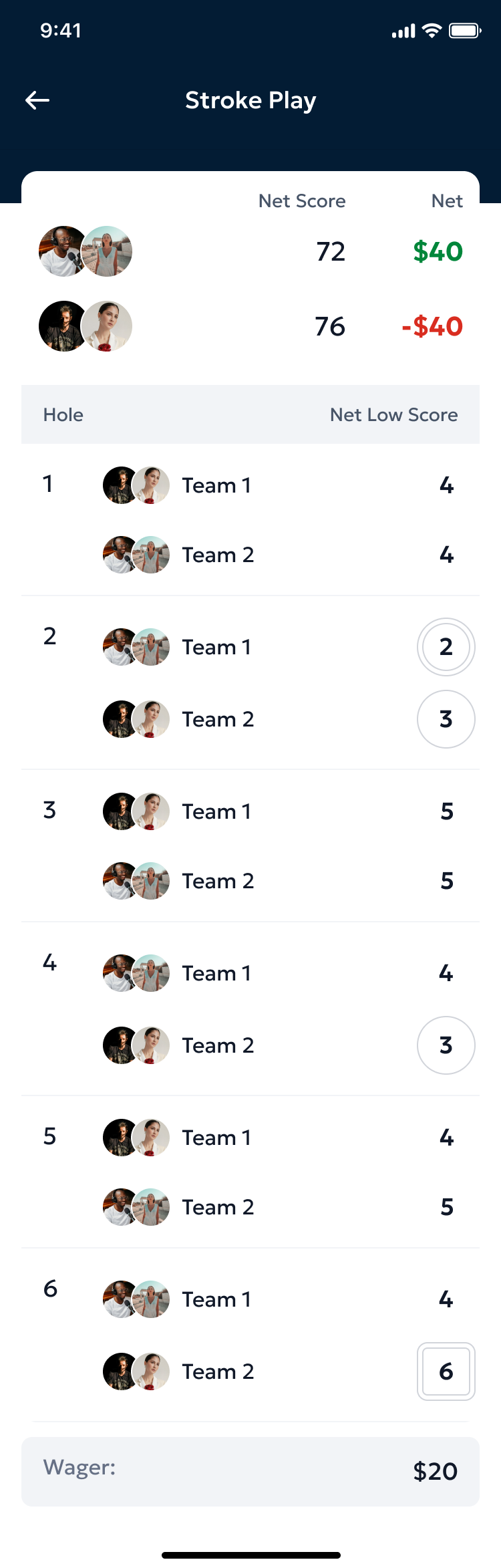 The leaderboard during a stroke play round