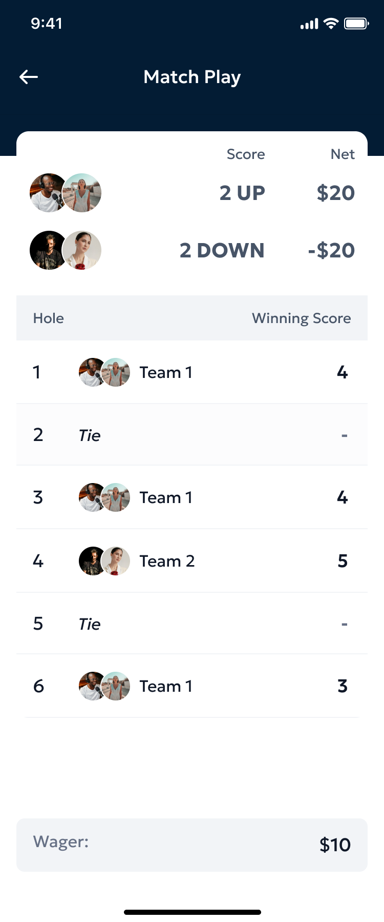 The leaderboard during a match play round