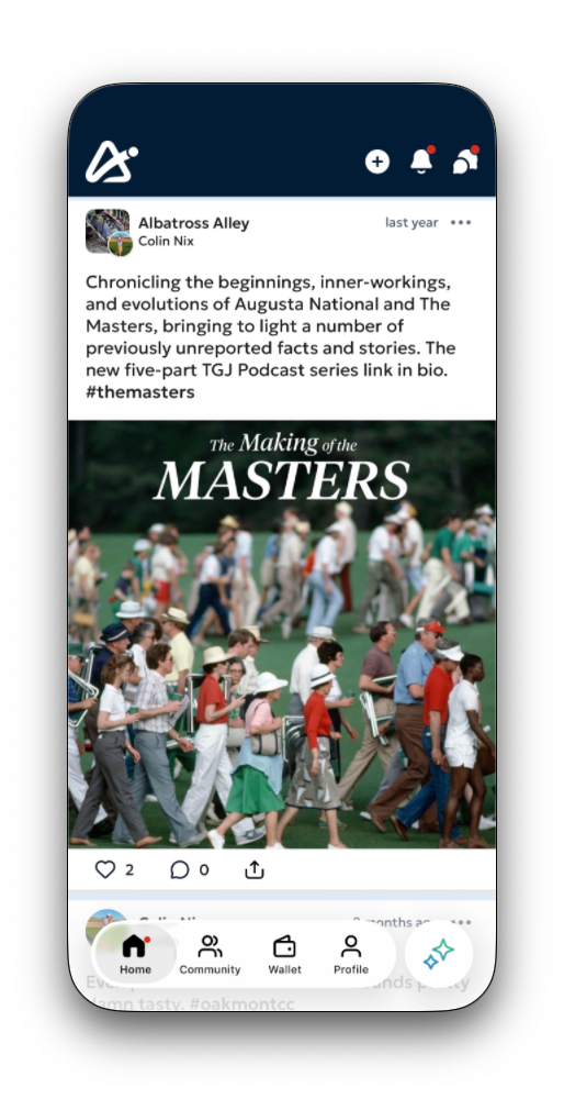 The Home feed showing posts with like, comment, and share interactions